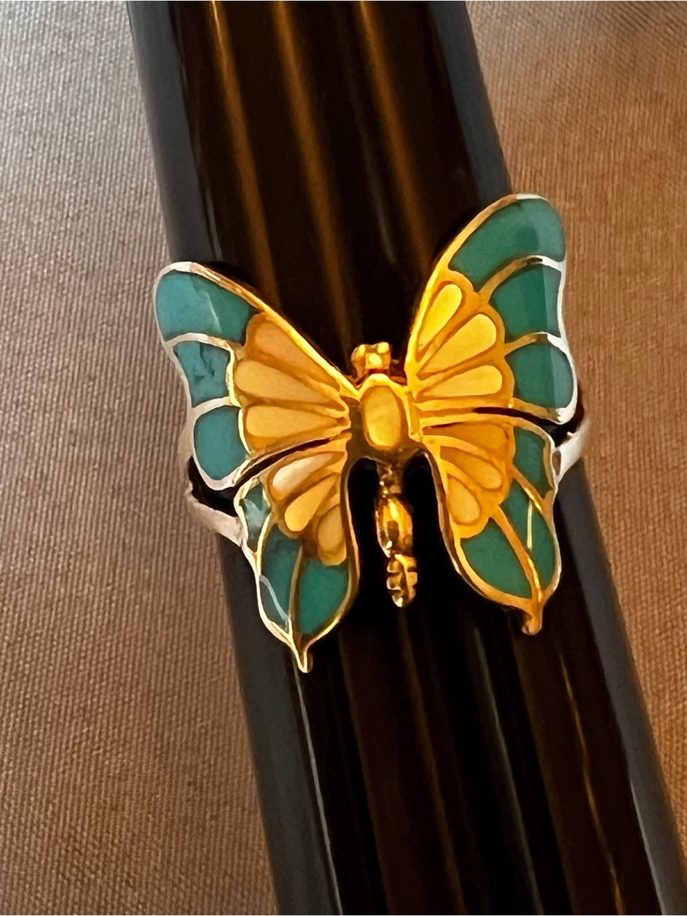 Silver - Butterfly Ring with Turquoise Enamel - Women Jewelry
